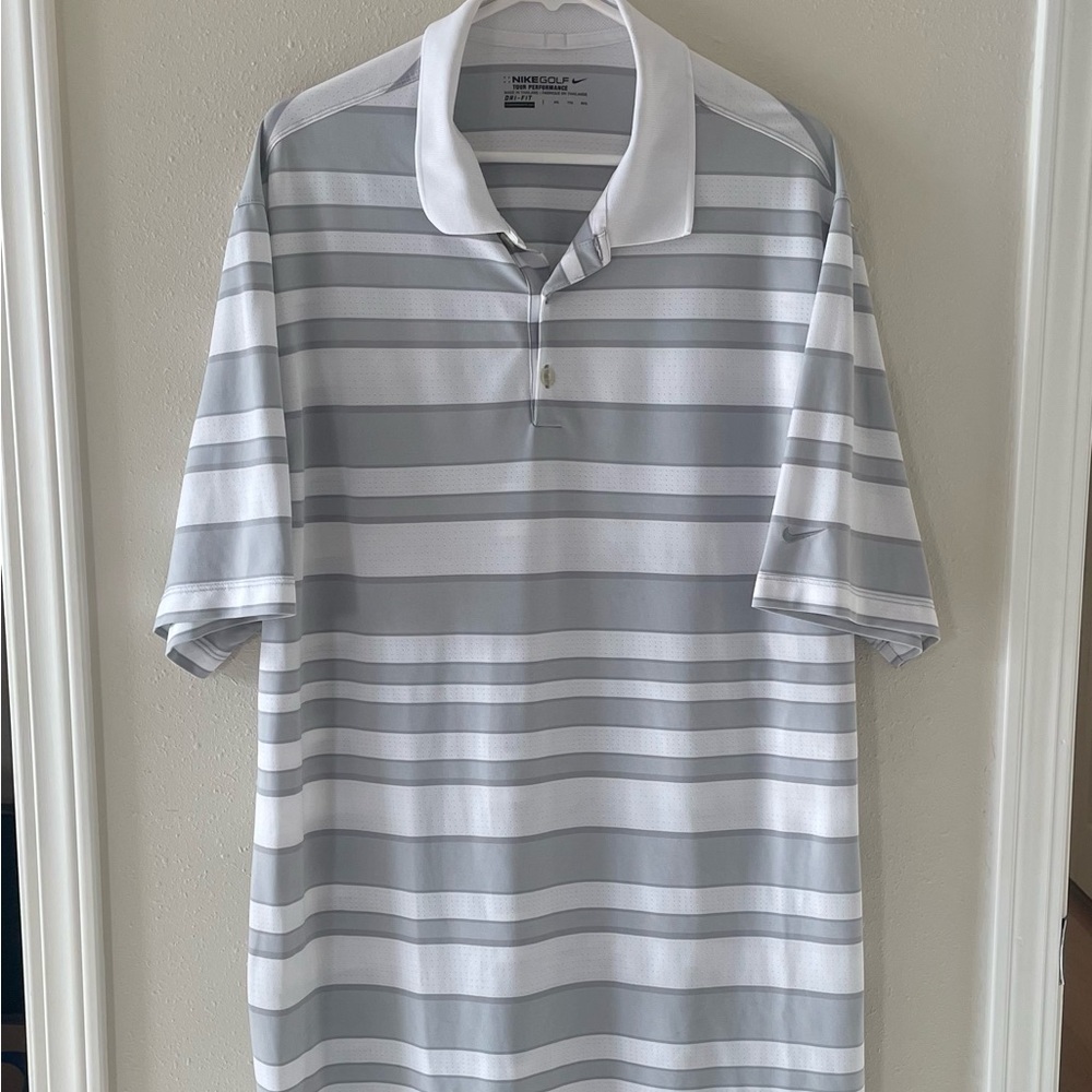 Nike Golf Tour Performance Men's XXL Gray Striped Polo Shirt